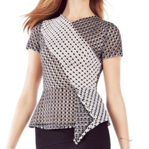 BCBGMax Azria Kaleigh Lace-Blocked Peplum Top